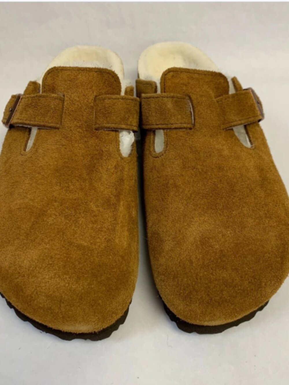 Birkenstock Boston Mink Shearling Suede Leather Narrow Width Sandals